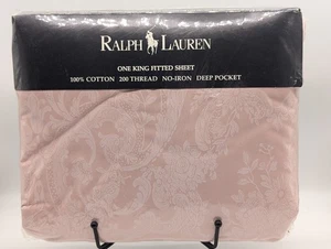 Sábana Ajustable Ralph Lauren King Vintage Rosa Damasco Floral Paisley Nueva de Lote Antiguo  - Imagen 1 de 14