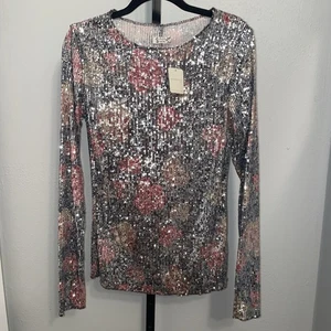 Free People Intimate Goldrausch Langarm Pailletten Top Damengröße Small neu mit Etikett - Bild 1 von 5