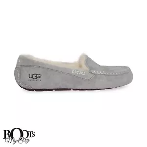 UGG ANSLEY GREY SUEDE SLIP ON MOCCASINS SHOES WOMEN'S SLIPPERS SIZE US 7 NEW - Picture 1 of 6