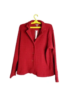 Apt 9 Cardigan Sweater Cable Knit Ship Red Notch Collar Button Front Size 1X New - Picture 1 of 11