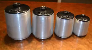Vintage 1950s Kromex Aluminum Canister Set Flour Sugar Tea Coffee - Picture 1 of 10