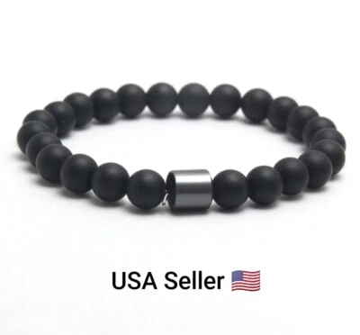 Charm Natural Stone Bracelet Hematite Black Matte 8mm Beaded Bracelets Handmade  - Image 1 of 4