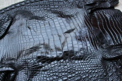 US Stock - Black Real Crocodile Leather Skin Hide Exotic Pelt Taxidermy #S27 - Image 1 of 4
