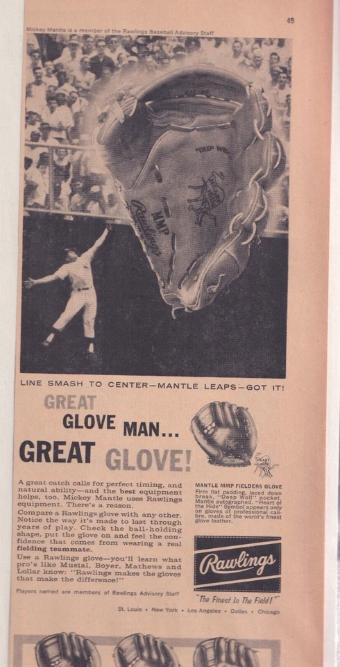 Mickey Mantle Promotes Rawlings Advertisement Circa 1955 - Image 1 of 1