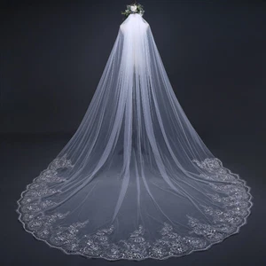 Bridal Veils Cathedral Length Veil 1 Tier Lace Edge With Comb 3M Wedding Veils - Picture 1 of 5