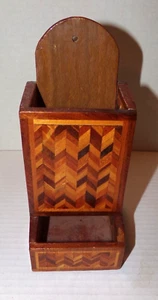 Portacassaforte vintage vagabondo arte popolare intarsio legno fiammifero tasca a parete - Foto 1 di 10