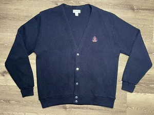 Vintage Izod Pullover schwarz Knopfleiste Wappen Logo XL Acryl adrette Opa Strickjacke - Bild 1 von 12