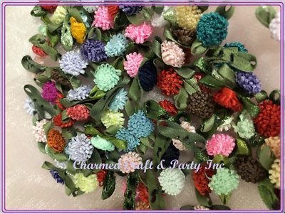 100 Polyester Daisy Flower 3/8" Applique Sewing Bow Craft Mix Color 1255 - Image 1 of 4