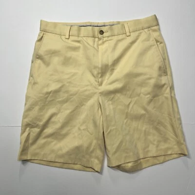 Shorts de golfe Oxford masculino tamanho 32 plissado frontal amarelo super seco ativo ao ar livre - Imagem 1 de 4