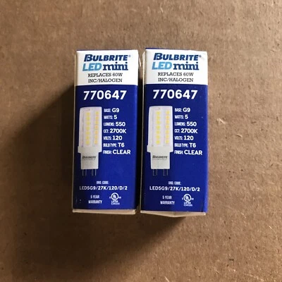5 Watt 120V T6 LED Mini Light Bulb Bi-Pin Base Warm White Light 550 Lumen 2 pack - Image 1 of 4