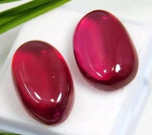 Coppia Gemme Cabochon Rubino Rosso Mozambico Pregiato Naturale 33,50 Ct CERTIFICATE - Foto 1 di 6