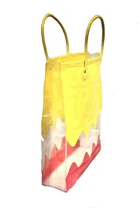 VTG Mod Tote Bag SHopper 60s Hot Pink, Yellow and Clear Large Wet Look Vinyl - Picture 1 of 5