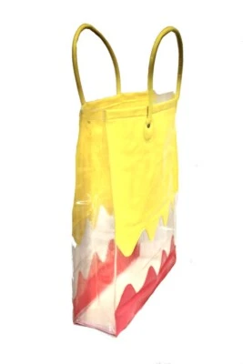 VTG Mod Tote Bag SHopper 60s Hot Pink, Yellow and Clear Large Wet Look Vinyl - Image 1 of 4