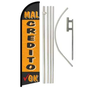 Mal Credito OK Windless Full Curve Advertising Bad Credit Banner Flag & Pole Kit - Picture 1 of 9