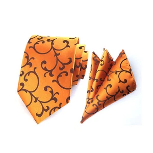 Men Vine Floral Flower Paisley Wide Necktie Pocket Square Set Handkerchief Hanky - Picture 1 of 15