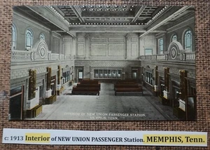 c: 1913 Innenraum des NEUEN UNION PERSONENBAHNHOFS MEMPHIS, Tenn. Postkarte LITHO - Bild 1 von 2