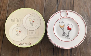NEW Wine Valley Classics The Wine Plate Stemware Glass Holder Party Plates Set 4 - Picture 1 of 3