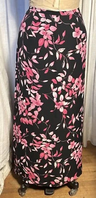 Повседневный угол приложение женщин длинный розовый черный цветочный креп шифоновое юбка размер 12 б/у - Изображение 1 из 4