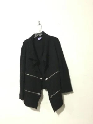 Michelle Nicole Talla M Solapa Cremallera Lateral Mezcla de Lana Cárdigan Negro Suéter Top Mujeres Foto 1 de 4