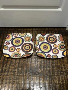 2 Pc TABLETOPS UNLIMITED Melamine Multiple Color Circles 11 1/8" Dinner Plates - Picture 1 of 7