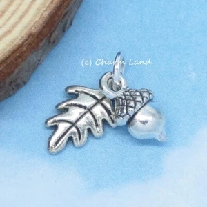 Tiny Silver Oak Leaf and Acorn Charm Pendant 03024-fp - Picture 1 of 2