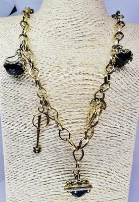 COLLANA DEA PREZIOSI ARGENTO 925 ANTICATO ONICE MONETE CUORI 5 ANNI GARANZIA - Immagine 1 di 3