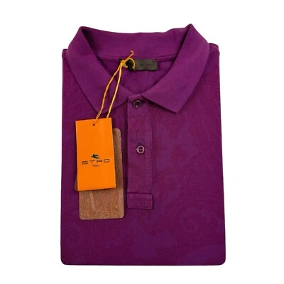 Etro Milano Purple Paisley AOP Cotton Knit Polo Shirt Size Small NWT - Image 1 of 4