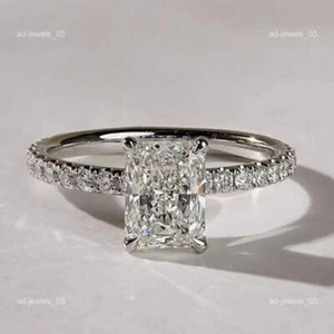 Lab Grown Diamond 18K Solid White Gold April Solitaire with Accents Ring Jewelry - Picture 1 of 18
