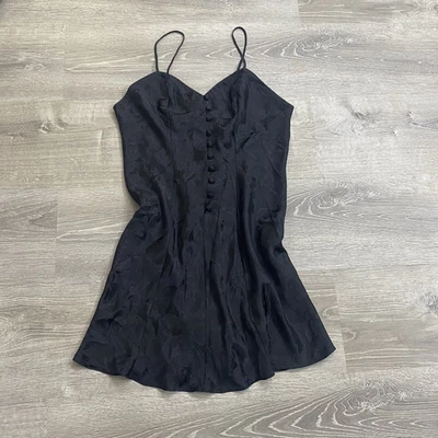 Vestido sin Mangas Vintage Adonna Talla M Negro Floral Satén Lencería Coqueta Capricho Foto 1 de 4