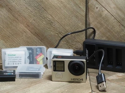 GoPro HERO4 Action Camera - Silver 6 BATTS 3 SD CARDS + TRIPLE CHARGER - Image 1 of 4