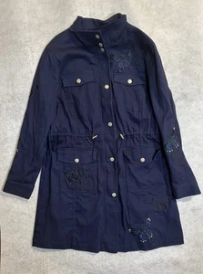 Chaqueta Abrigo Colleen Lopez Utilidad Talla L Aplique Bordado Mariposa Azul Marino Usada en Excelente Condición - Imagen 1 de 10