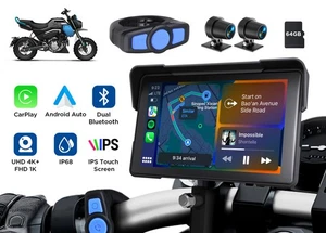 7" Waterproof Motorcycle Navigator Portable Wireless CarPlay Android Auto Screen - Picture 1 of 12