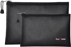 Fireproof Safe Money Document Bags - 2 Pack 13.4" x 9.8" and Large, Black  - Picture 1 of 6