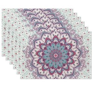 Flower Placemats Set of 6,Vintage Mandala Flower Place Mats Heat Resistant Wa... - Picture 1 of 7