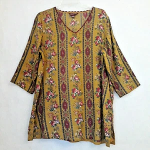 April Cornell Tunic Top Gauzy Floral Cotton Long Sleeve Size L - Picture 1 of 8