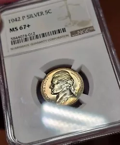1942 P Silver 5C Jefferson Nickel NGC MS67+ Plus Grade Toned PQ Coin Nice Luster - Picture 1 of 8