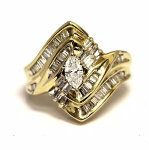 14k yellow gold .81ct marquise diamond engagement ring 8.9g estate vintage 6.5