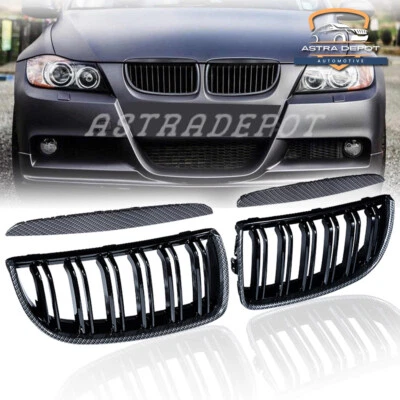 Carbon Fiber Front Kidney Grill For 2005-2008 BMW E90/E91 328i 335i 325xi Sedan - Image 1 of 4