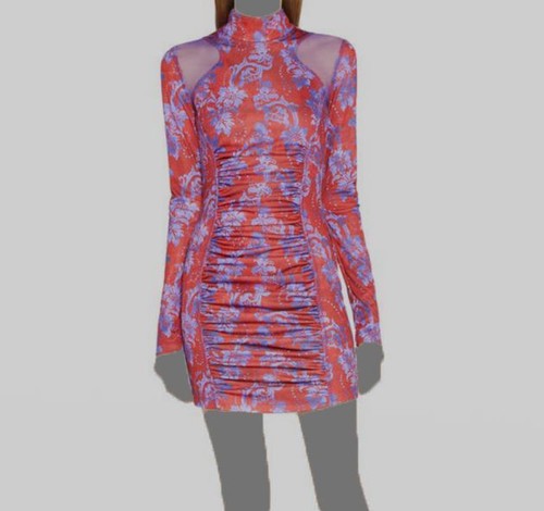 Mini abito da donna Versace jeans couture rosso floreale arricciato $625 taglia 0