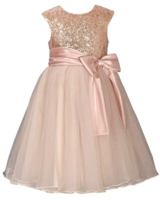 NWT Bonnie Jean Girls Size 4 Blush Taupe Sequins Bow Special Occasion Dress - Image 1 of 3