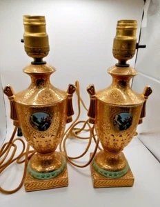 Pair of Vintage Le Mieux 24 Karat Gold Lamps 12" - Picture 1 of 10