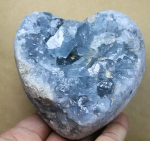 2.17lb Rare Grade Gorgeous Sky Blue Celestite Heart Geode Rough Reiki Crystal - Picture 1 of 10