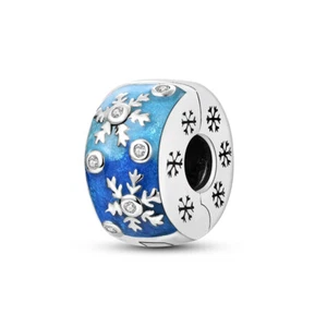 MULA European Snowflake Clip DIY Charm CZ Fit Women Bracelet 925 Silver Plated - Picture 1 of 5