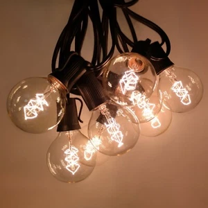 G50 Spiral Edison Outdoor Patio String Lights Black Wire Wedding Yard Party Cafe - Picture 1 of 9