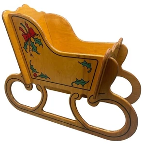 Christmas large wood decoration sleigh bow holly slide fit pieces red brown READ - Picture 1 of 7