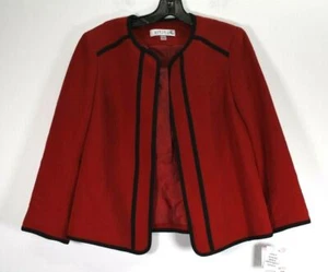 Kasper Womens Fire Red Black Crown Jewels Long Sleeve Open Front Suit Jacket 10 - Picture 1 of 12
