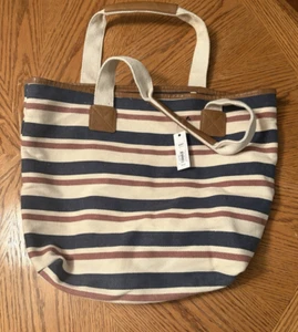 Sonoma Cotton Jamie Tote Canvas 2 Handled Stripe Pink Cream Blue - Picture 1 of 9