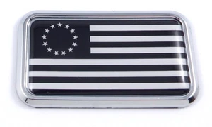USA Betsy Ross BLACK flag rectangular Chrome Emblem Car Decal Sticker 3"x1.75" - Imagen 1 de 2