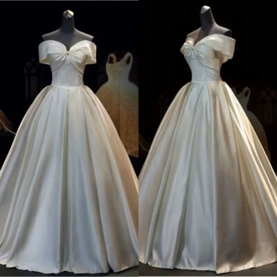 Elegant Wedding Dresses Vintage Off The Shoulder Satin A Line Bridal Gowns - Image 1 of 4