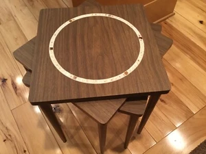 Vintage MCM Set Of 3 - Ceramic Tile Inlay Formica Nesting Stacking Tables - Picture 1 of 12
